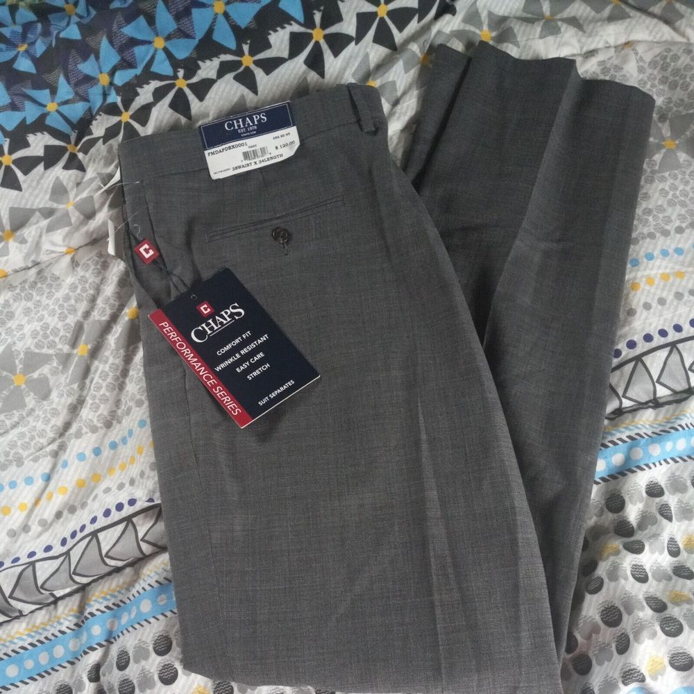 Chaps Performance Series Stretch Dress Pants 38x34 Gray NEW WITH TAGS